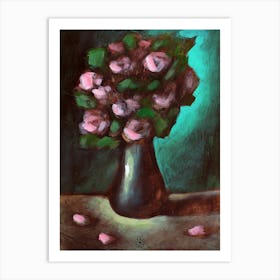 Peonies In A Vase - floral flowers vertical teal Anton Maliar impressionism classical Art Print