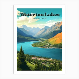 Waterton Lakes National Park Alberta Canada Tranquil Travel Illustration Art Print