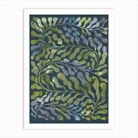 Endless Boho Leafy moss Illustration 2/2 Dark Moody Celestial Blue-Green Art Print