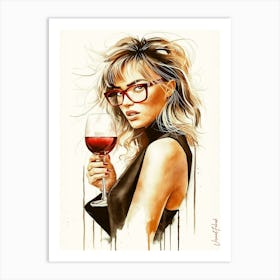 Elegant Lady With A Glass Of Red Wine 9 Art Print