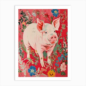 Floral Animal Painting Pig 3 Art Print