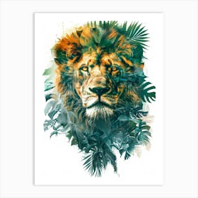 Double Exposure Realistic Lion With Jungle 36 Art Print