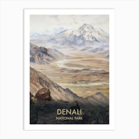Denali National Park Watercolour Vintage Travel Poster 3 Art Print
