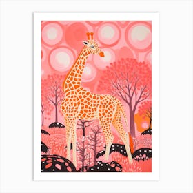 Giraffe In The Trees Cute Pink Patterns 1 Art Print