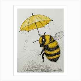 Bee In The Rain 2 Art Print