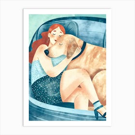 Woman Girl and Dog Chilling on Couch Sofa Art Print