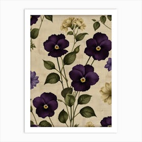 Default Rustic February Birth Flower Violet Black Cream 1 Art Print
