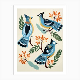 Folk Style Bird Painting Blue Jay 2 Art Print