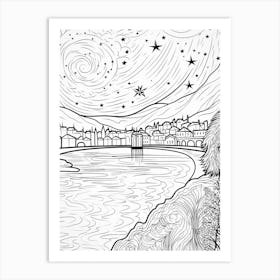 Line Art Inspired By The Starry Night Over The Rhône 4 Art Print