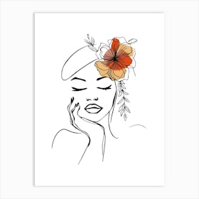 Woman Portrait Monoline Minimalist Hand Drawing Boho Illustration (10) Art Print