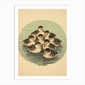 Duckling Family Japanese Style Painting 3 Art Print