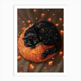 Cat On A Pumpkin Art Print