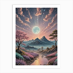 Moonlight In Purple Valley Art Print