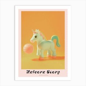 Toy Unicorn Playing Soccer Orange Pastel Poster Art Print
