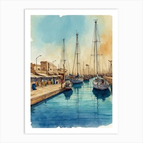 Watercolor Of A Harbor Art Print