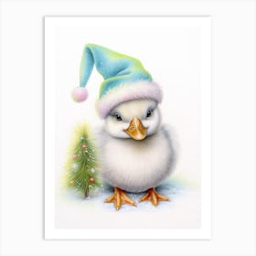 Cute Christmas Pencil Illustration Duckling 2 Art Print