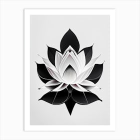 Amur Lotus Black And White Geometric 1 Art Print