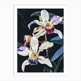 Neon Flowers On Black Orchid 1 Art Print