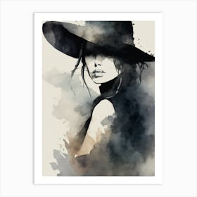 Woman In Black Hat Art Print