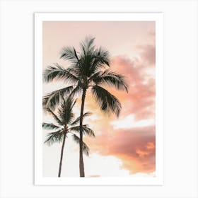 Pink Sunset Palm Trees Art Print