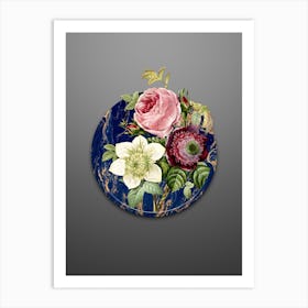 Vintage Anemone Rose Botanical in Gilded Marble on Soft Gray Art Print