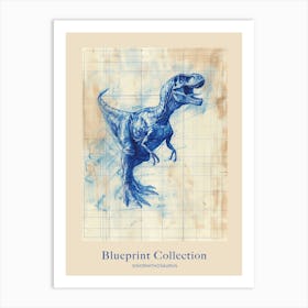 Sinornithosaurus Dinosaur Blue Print Sketch 2 Poster Art Print