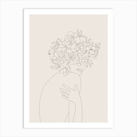 Woman With Flowers Minimal Line II Art Print