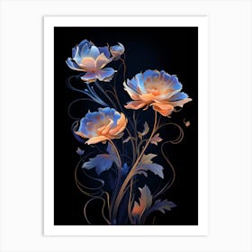 Flowers On A Black Background Art Print