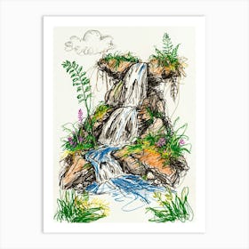 Waterfall Drawing Art Print