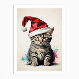 Santa Cat Art Print