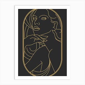Art Deco Woman 2 Minimalist Black & Gold Art Print