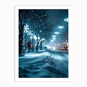 A Magical Winter Scene Layered With A Pattern Of Isolated Snowflakes Caught In A Soft Winter Storm (3) Art Print