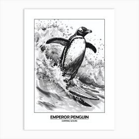 Penguin Surfing Waves Poster 4 Art Print
