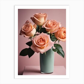 A Vase Of Pink Roses 18 Art Print