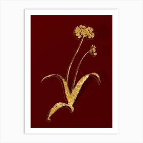 Vintage Spring Garlic Botanical in Gold on Red Art Print