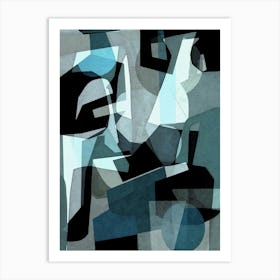 COQUETTE - Minimalist, Modern, Abstract, Graphic, Geo, Tonal, Blue, Seafoam Green, Mint &  Black Art Print