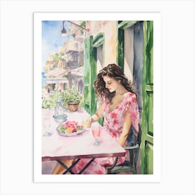 At A Cafe In Paphos Cyprus Watercolour Art Print