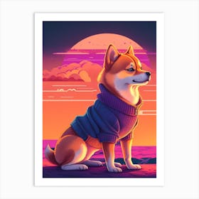 Shiba Inu Dog Sunset Art Print