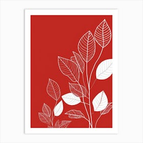 White Leaves On Red Background 2 Art Print