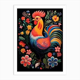 Folk Bird Illustration Rooster 3 Art Print