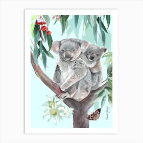 Mother And Joey Koalas Art Print
