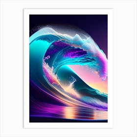 Surfing On Wave At Sea, Waterscape, Waterscape Holographic 1 Art Print