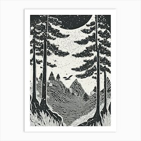 An Ancient Pine Forest Alive With Spirited Folklore Creatures Ukiyo-E Art Print