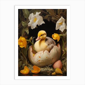 Duck Cracking Out Of Egg Floral 4 Art Print