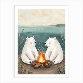 Polar Bear Two Bears Sitting Together By A Campfire Storybook Illustration 4 Art Print