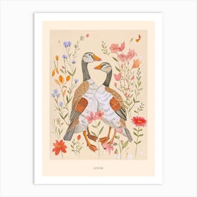 Folksy Floral Animal Drawing Goose 2 Poster Art Print