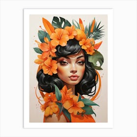 Orange Flower Girl art print Art Print