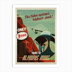 Mars, Tours to Olympus mons — Vintage retro space poster, retrofuturism poster, retro space, propaganda poster Art Print