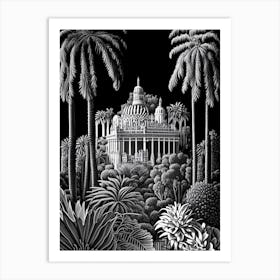 Balboa Park, Usa Linocut Black And White Vintage Art Print