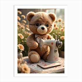 Teddy Bear With Sewing Machine 1 Art Print